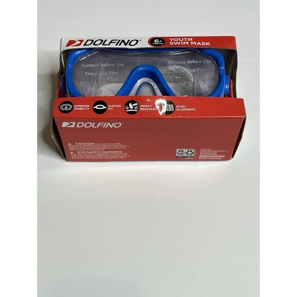 Dolfino Youth Blue Swim Goggles Impact Resistant Latex Free Custom Fit 6+
